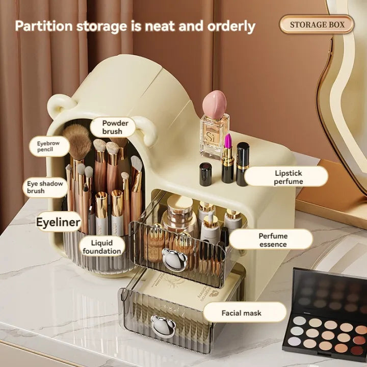 Cute Bear Makeup Organizer – 360° Rotating Cosmetic Storage Box
