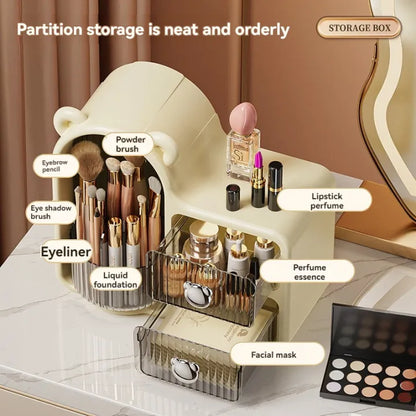 Cute Bear Makeup Organizer – 360° Rotating Cosmetic Storage Box