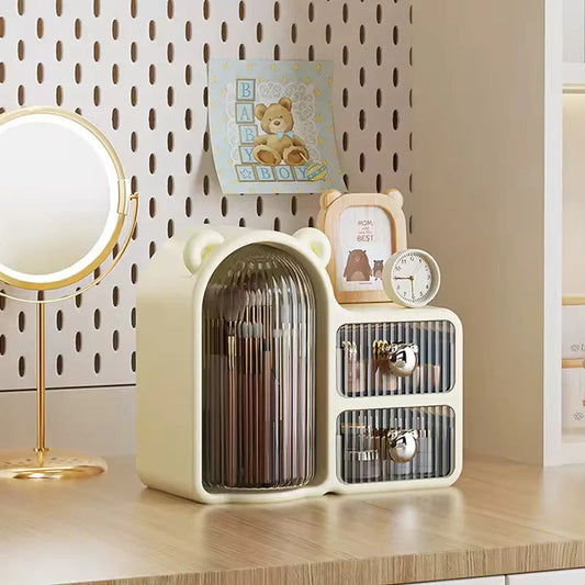 Cute Bear Makeup Organizer – 360° Rotating Cosmetic Storage Box