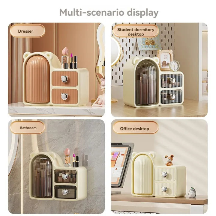 Cute Bear Makeup Organizer – 360° Rotating Cosmetic Storage Box