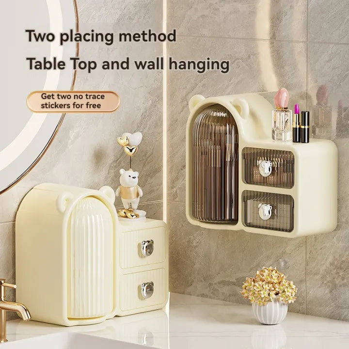 Cute Bear Makeup Organizer – 360° Rotating Cosmetic Storage Box