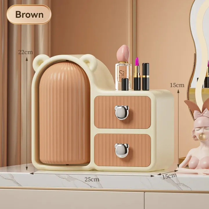 Cute Bear Makeup Organizer – 360° Rotating Cosmetic Storage Box