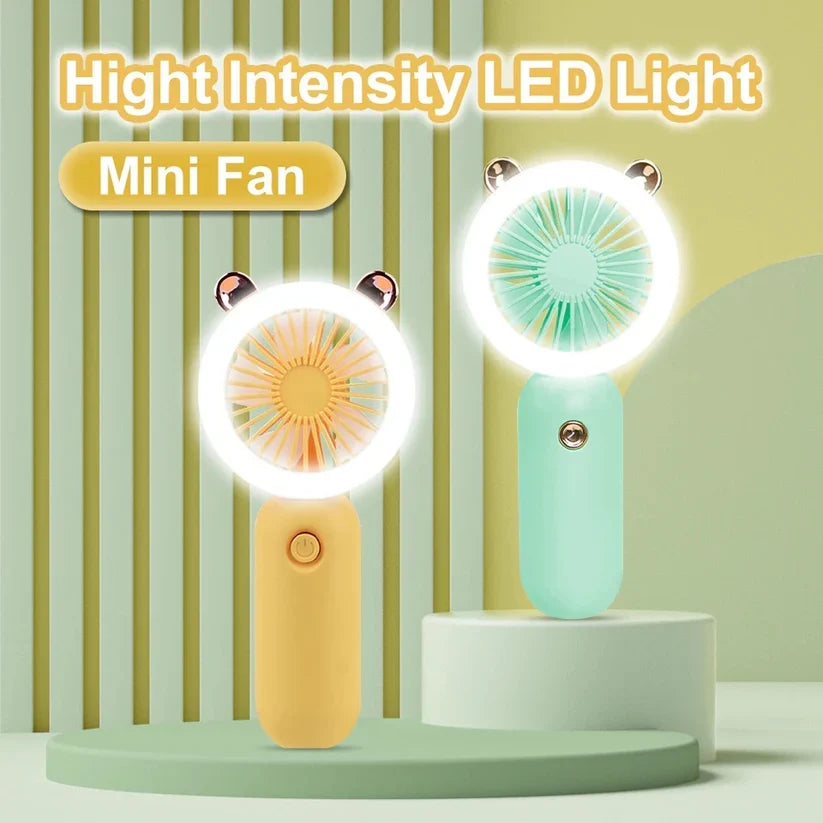 Rechargeable LED Light Mini Fan – Travel-Friendly Personal Cooling Fan