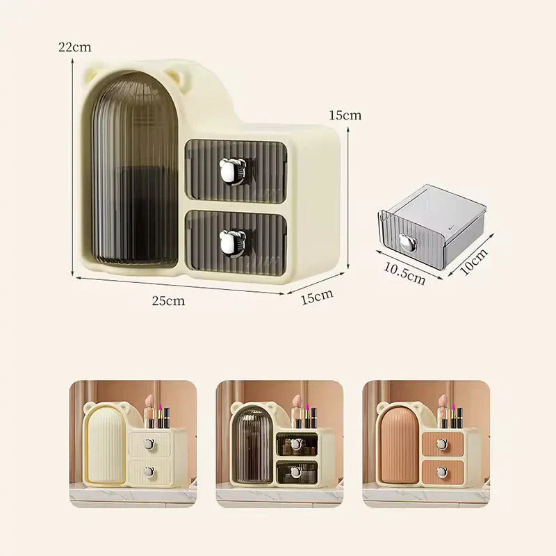 Cute Bear Makeup Organizer – 360° Rotating Cosmetic Storage Box