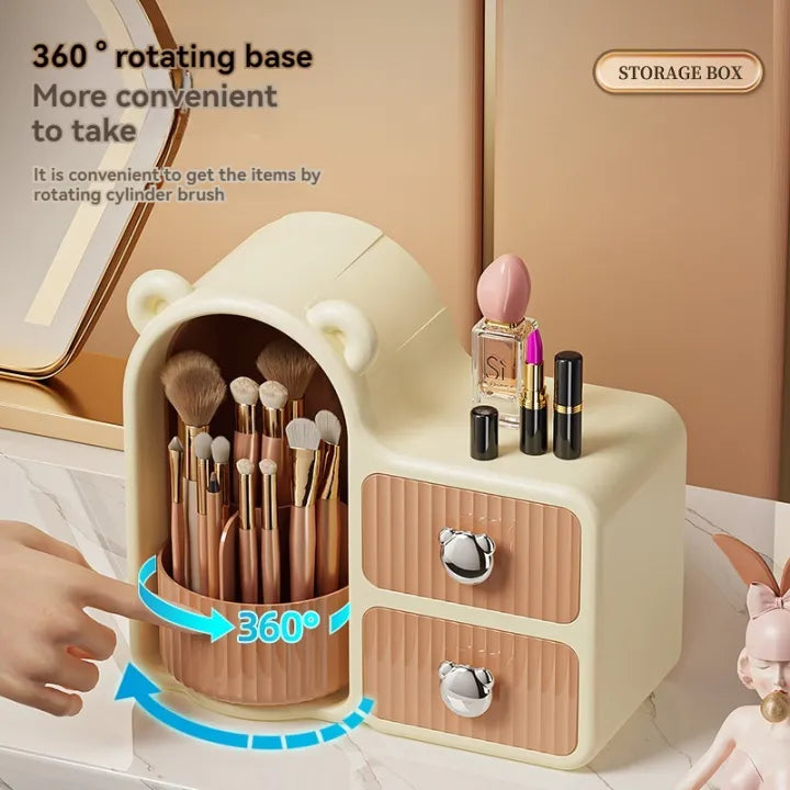 Cute Bear Makeup Organizer – 360° Rotating Cosmetic Storage Box